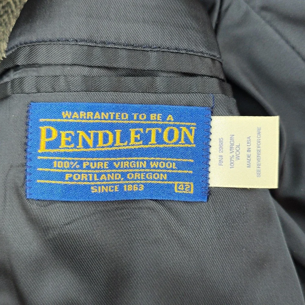 VTG Pendleton blazer mens 42 dark‎ gray tweed wool herringbone elbow patches USA
